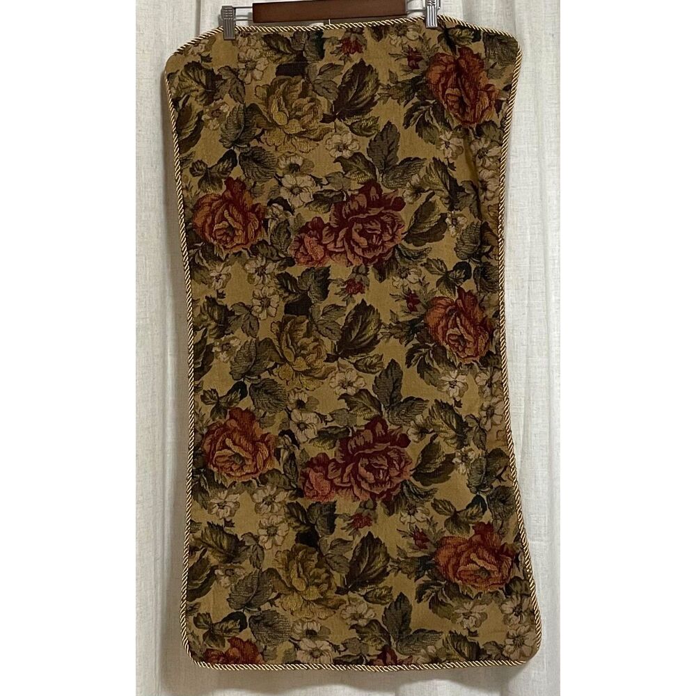 Vintage Floral Tapestry Pillow Sham 37x22 Roses Gold Cord Trim